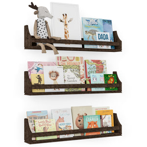 ANGEL 30" Floating Shelves for Wall, Toy Storage Shelf & Kids Bookshelf Wood Shelves for Home Decor - Set of 3 - Brown