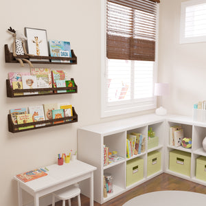ANGEL 30" Floating Shelves for Wall, Toy Storage Shelf & Kids Bookshelf Wood Shelves for Home Decor - Set of 3 - Brown