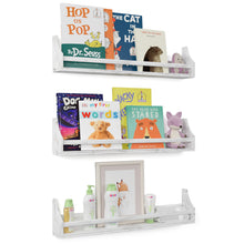 ANGEL 30" Floating Shelves for Wall, Toy Storage Shelf & Kids Bookshelf Wood Shelves for Home Decor - Set of 3 - Rustic White