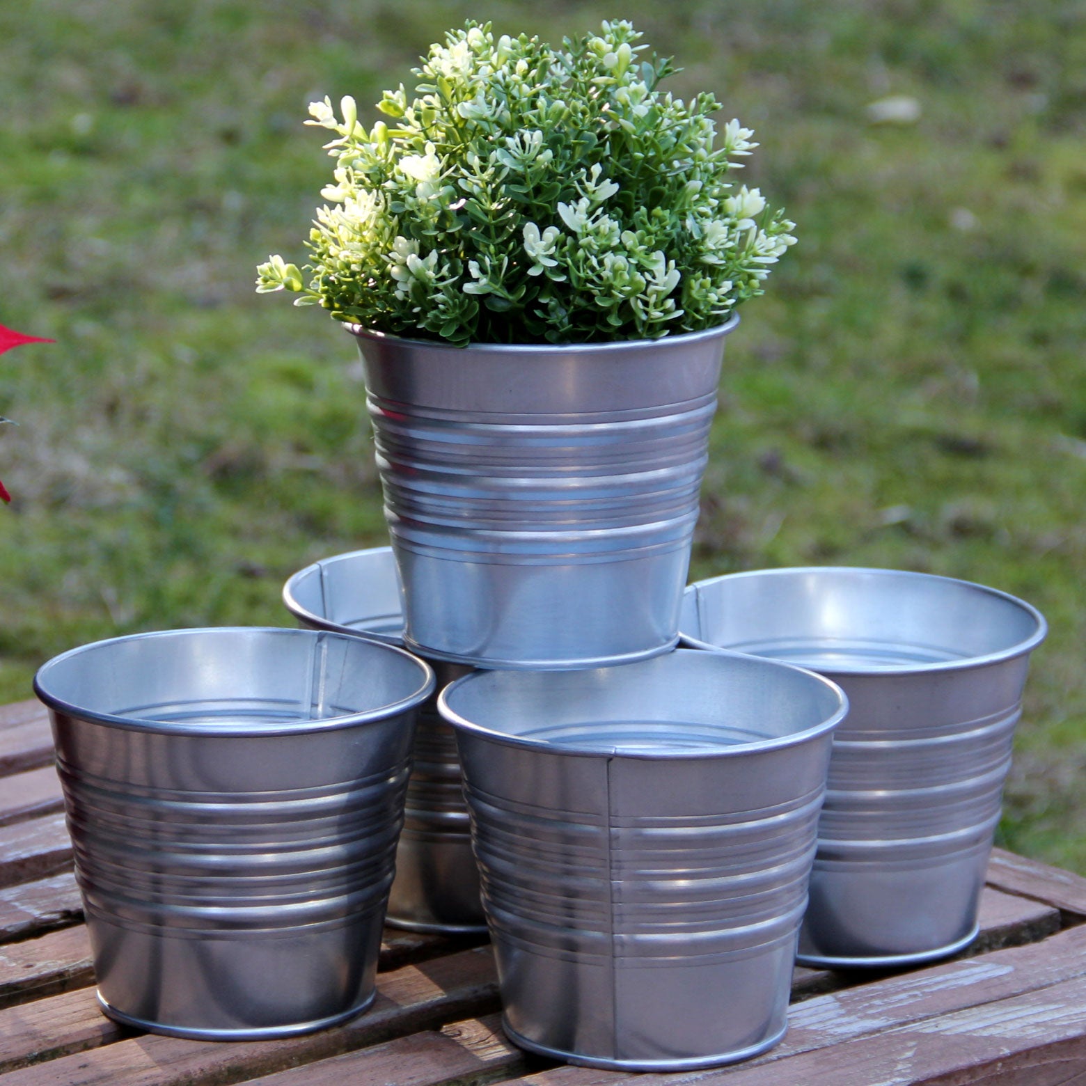 silver garden plant pots Daisy Plant Pots, Balcony & Garden Decor Galvanized Succulent Pots, Fl – brightmaison
