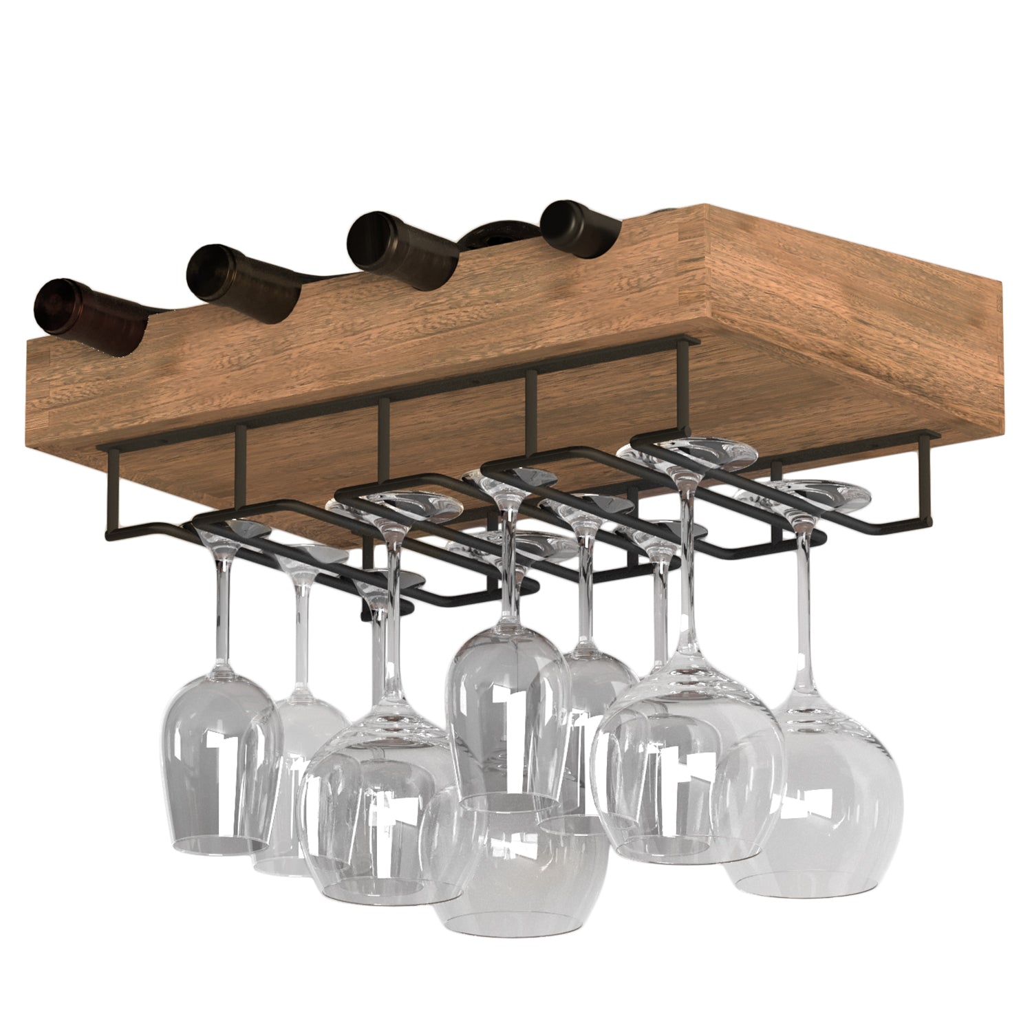 UNDER CABINET Mounted Rustic Wood Wine Rack Hanging Stemware Glass Holder  Organizer Bar Unique Cabinet Mounted 