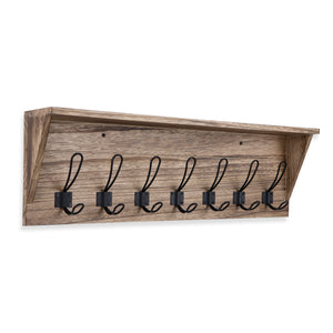 CASACO Coat Rack Wall Mount - Mail Holder, 7 Key Hooks for Hanging 30" Rustic Decor Wall Organizer - Natural Light Burnt