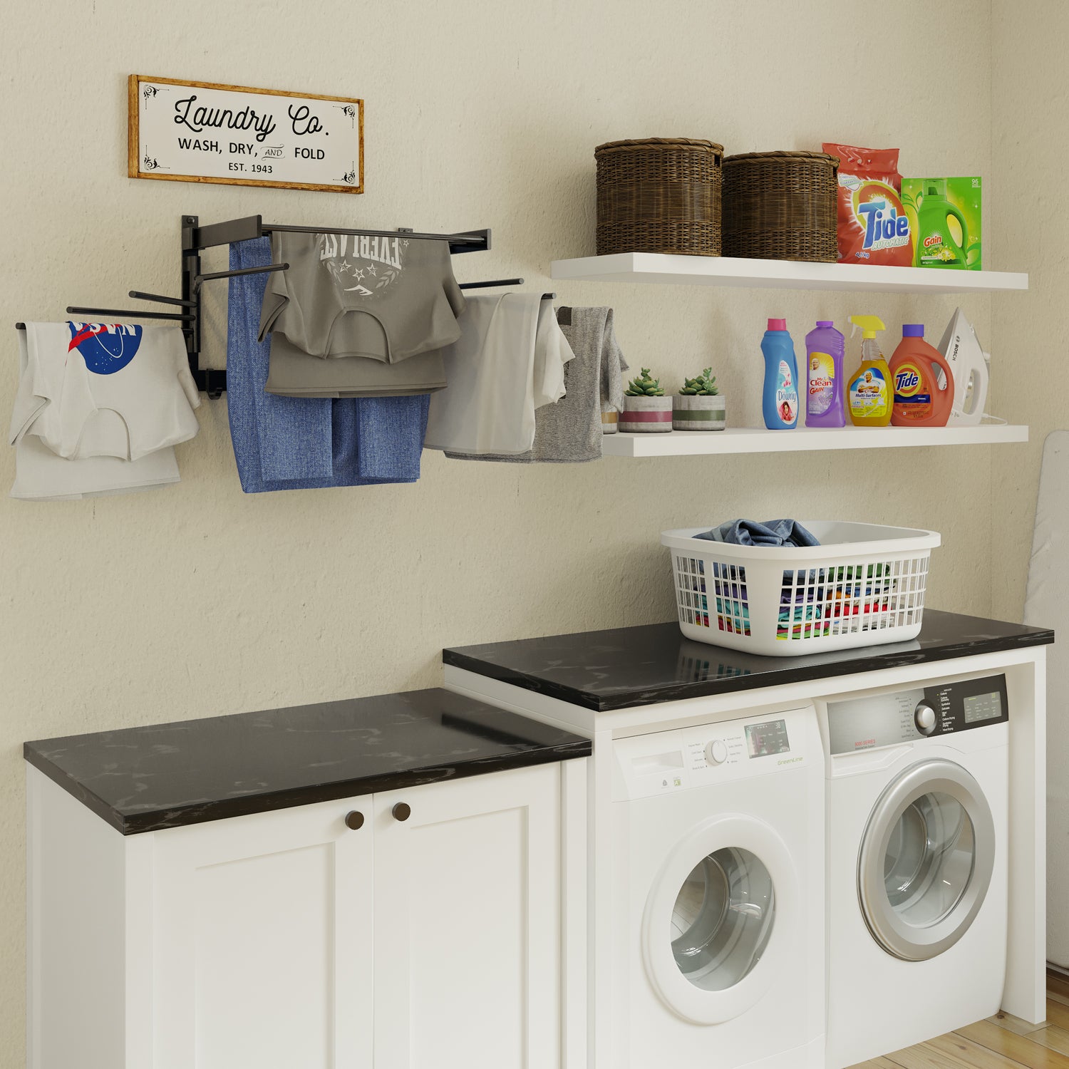 Laundry Room Wall Mounted Shelf With Hanging Rod Laundry Room