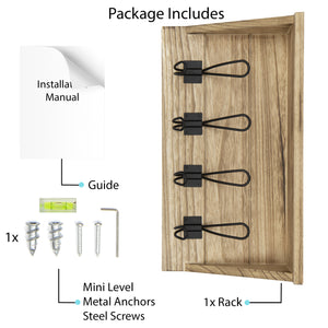 CASACO Coat Rack Wall Mount - Mail Holder, 4 Key Hooks for Hanging 17" Rustic Decor Wall Organizer - Natural Light Burnt