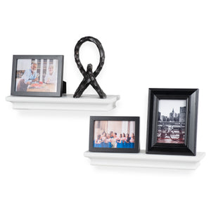 PURE Crown Molding Floating Shelves Picture Ledge – 2 Set Shelf – for Frames Book Display Décor with Concealed Metal Bracket for Stable Wall Mount