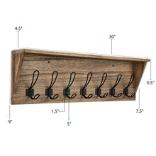 CASACO Coat Rack Wall Mount - Mail Holder, 7 Key Hooks for Hanging 30" Rustic Decor Wall Organizer - Natural Light Burnt