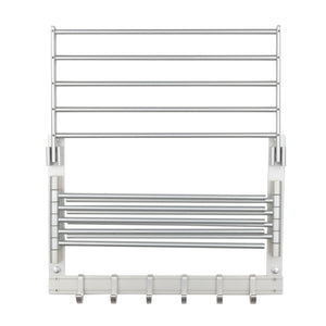 WASH Clothes Drying Rack Wall Mount Laundry Room Organizer with Hooks & Swing Arms, 17" Metal Laundry Rack - Silver