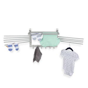 WASH Clothes Drying Rack Wall Mount Laundry Room Organizer with Hooks & Swing Arms, 17" Metal Laundry Rack - Silver