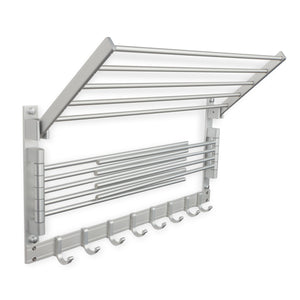 WASH Clothes Drying Rack Wall Mount Laundry Room Organizer with Hooks & Swing Arms, 24" Metal Laundry Rack - Silver