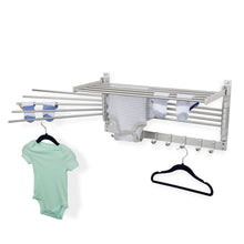 WASH Clothes Drying Rack Wall Mount Laundry Room Organizer with Hooks & Swing Arms, 24" Metal Laundry Rack - Silver