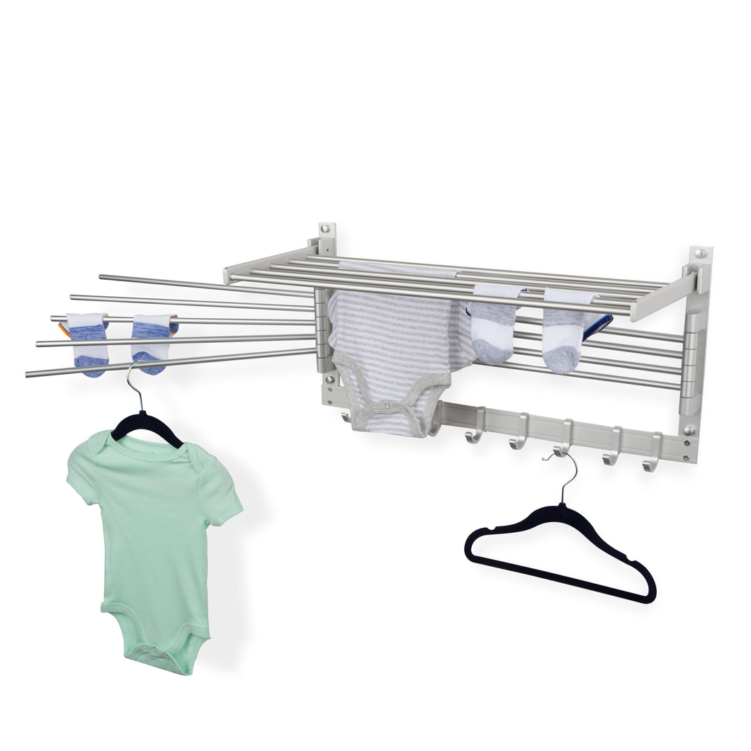 WASH Clothes Drying Rack Wall Mount Laundry Room Organizer with Hooks & Swing Arms, 24