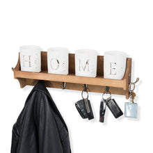 LACOS Coat Rack & Mail Holder for Wall with Hat Hook, 6 Key Hooks for Hanging, 14" Entryway Organizer Wood - Walnut