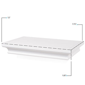 PURE White Crown Molding Floating Shelf Picture Ledge for Frames Book Display Décor with Concealed Metal Bracket for Stable Wall Mount - White