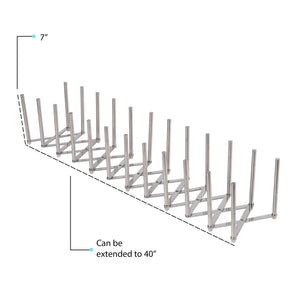 STAL Kitchen Pot Lid Organizer Holder - Adjustable Length Stainless Steel - Pan Plate Bakeware Cook Book Holder - Accordion Style Cabinet Rack Organizer Display - 8 sectional