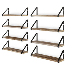 MONZA Floating Shelves, 17" Book Shelves for Living Room Decor, Bathroom Organizer, Kitchen, Bedroom - Set of 8 -  Burnt Finish