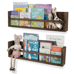 POLYNEZ 30" Floating Shelves for Wall & Book Storage for Nursery, Kids Room Multi-use Wall Shelf - Set of 2 Brown