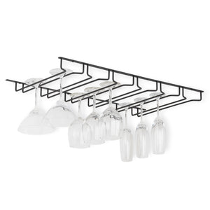 PINOT Wine Glass Holder Under Shelf Kitchen Storage Organizer for 24 Wine Glasses 14" Wine Glass Rack - Black Metal